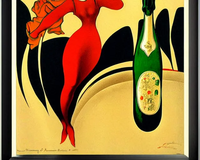 Image similar to vintage, champagne. art nouveau, french, realistic, cheerful, art work by leonetto cappiello, 1 9 0 2