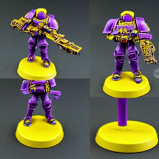 Image similar to warhammer 4 0 k tau figurine painted yellow and purple