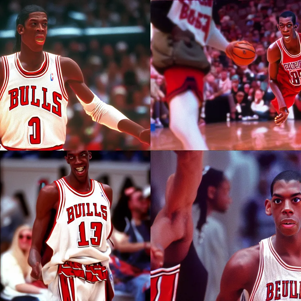 Prompt: Jar Jar Binks playing for the 1995 Chicago Bulls, 4k