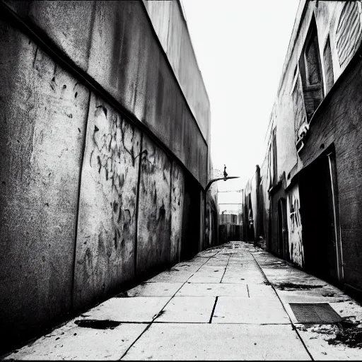 Image similar to impending doom in an alleyway, dread, postmodern, tension, gloomy