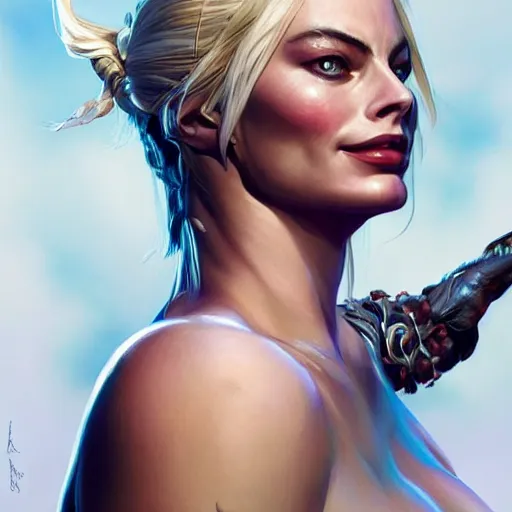 Image similar to a portrait of margot robbie as a dead or alive fighting game character, urban motifs, intricate, elegant, highly detailed, digital painting, trending on artstation, concept art, smooth sharp focus, illustration, art by artgerm and greg rutkowski