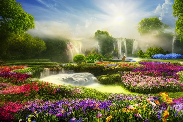beautiful flower gardens waterfalls