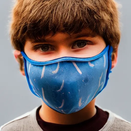 Image similar to a detailed portrait of a boy wearing a balaclava mask, blue eyes, art illustration, incredibly highly detailed and realistic, 8 k, sharp focus