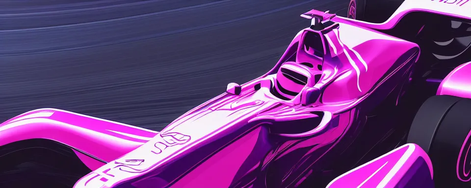 Image similar to abstract illustration of a formula one car, synthwave, purple and pink, motion blur, light streaks, octane render, depth of field