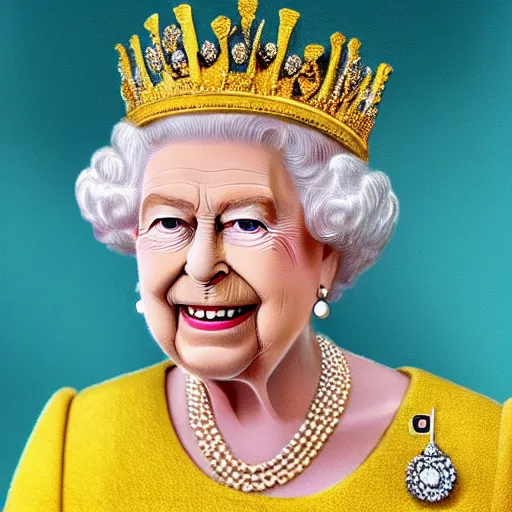 Image similar to queen elizabeth as a banana, she is a big ripe banana.