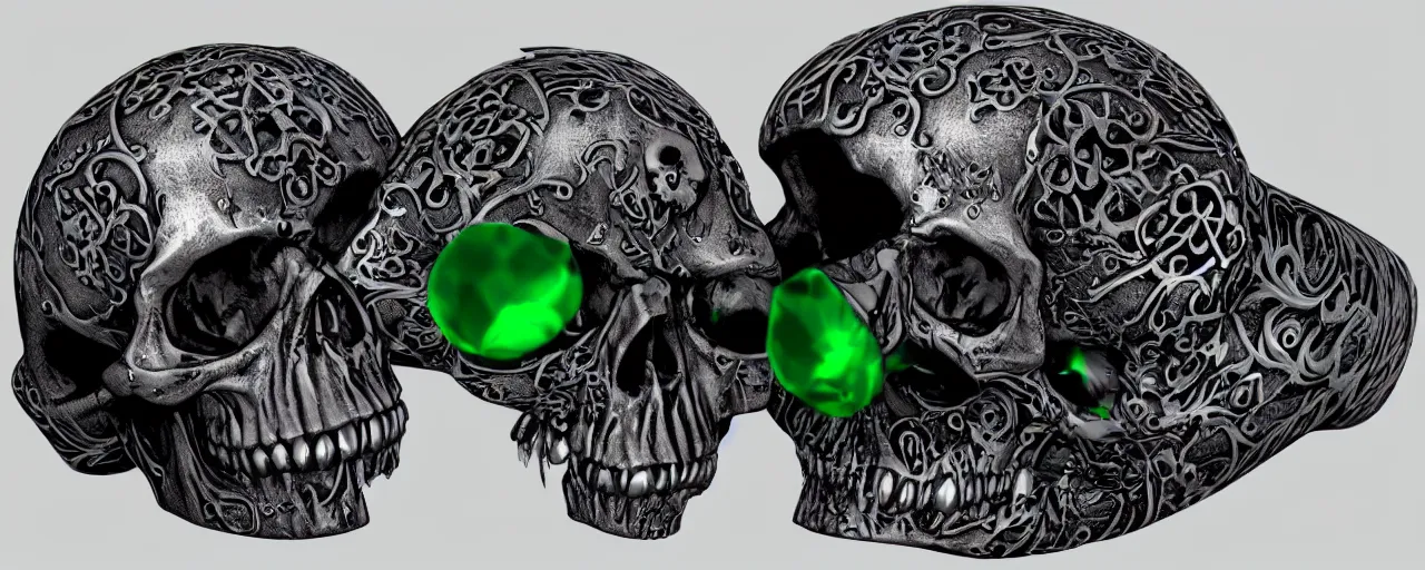 Image similar to simple magic ring of poison, skull, skulls, teeth, green, black, purple. smooth shank, crystals, engravings, product design, jewelry, colorful, art by gerald brom, greg rutkowski and artgerm, photo realism, unreal engine, c 4 d