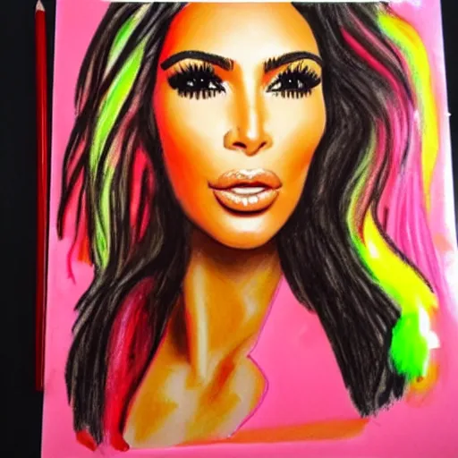 Image similar to Kim Kardashian picture drawn with wax crayon