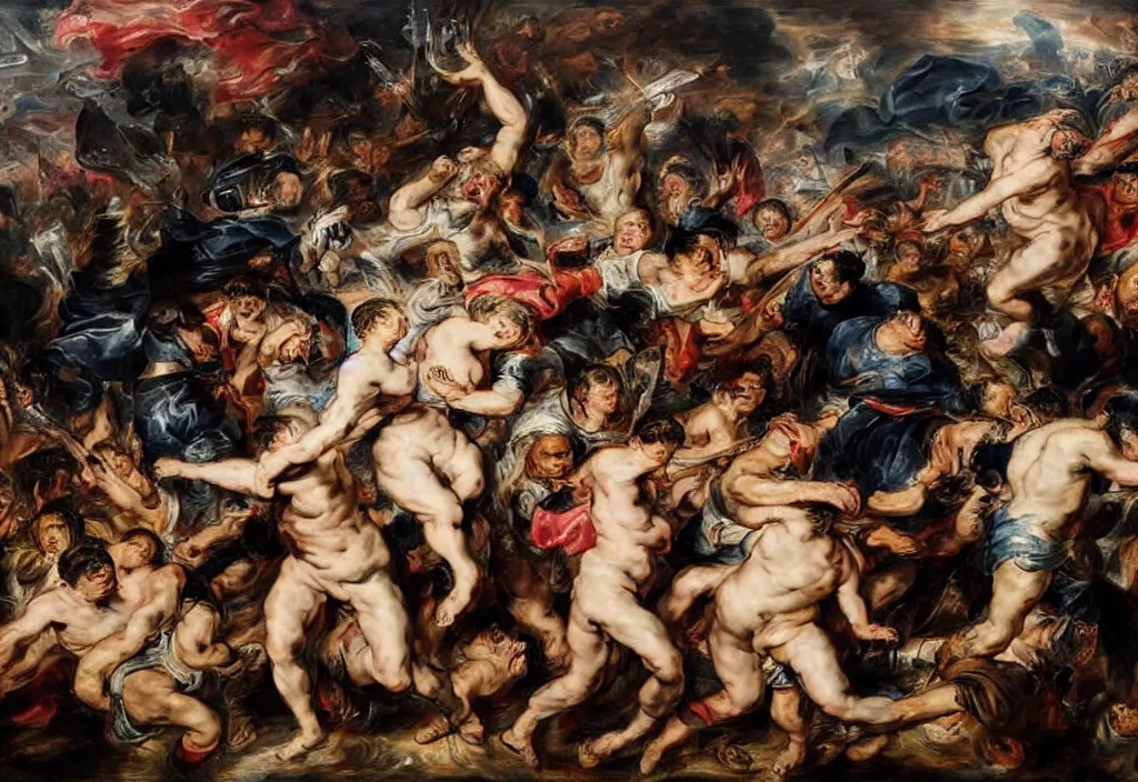 Prompt: 2 0 2 1 hong kong riot by peter paul rubens.