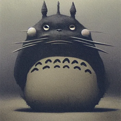 Image similar to Totoro, Studio Ghiblo, Zdzisław Beksiński