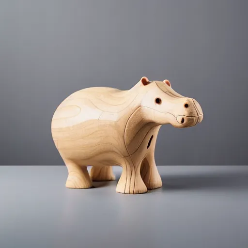 Prompt: studio product shot, side view of a simplified hippo figurine ( carved from teak )!!!!!!! with back inset with epoxy resin, smooth, detailed, influenced by toddler toy, influenced by pixar, on a white to grey gradient background, wood grain!!!!!!, photorealistic, hyperrealistic, 8 k hd