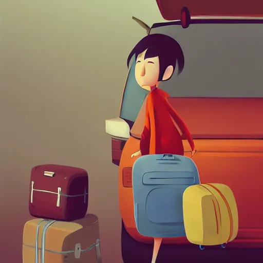 Image similar to goro fujita ilustration packing the car with luggage before going on a trip, painting by goro fujita, sharp focus, highly detailed, artstation