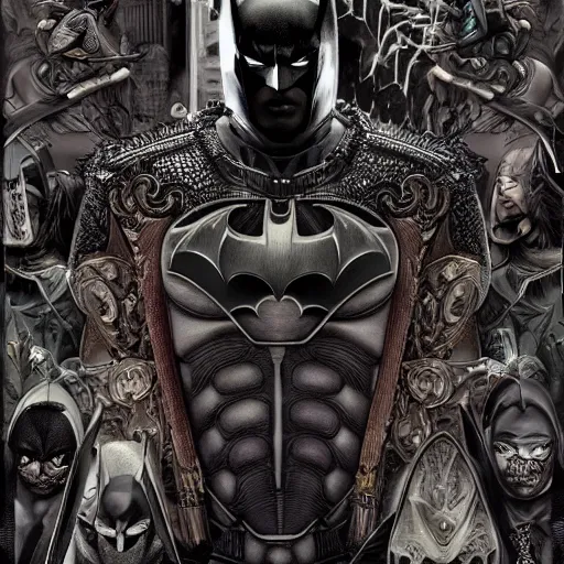 Image similar to matte metal batman batman batman android, ((dark fantasy)), dark, moody, broody, evil :: by Martine Johanna and and (Chie Yoshii) and Casey Weldon and Guillermo del toro :: ornate, dynamic, particulate, rich colors, intricate, elegant, highly detailed, centered, artstation, smooth, sharp focus, octane render, 3d