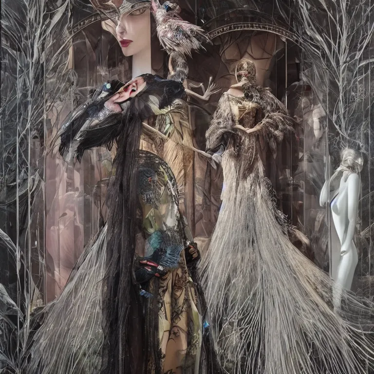 Prompt: 3d character render of anna taylor-joy in the bergdorf goodman windows, veiled, avian-inspired,by tom bagshaw and Inge Prader and Billelis and aaron horkey and peter gric,trending on pinterest,GUCCI,DIOR,highly detailed,maximalist,glittering,feminine