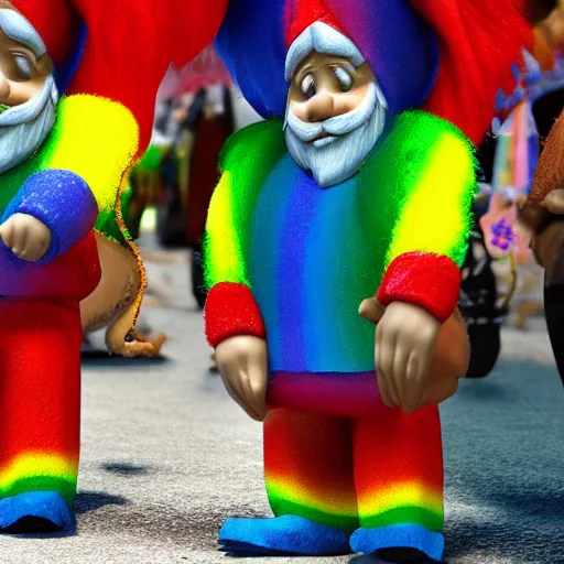 Image similar to the pride gay parade of gnomes in Dushanbe, super detailed high resolution cinematic scene