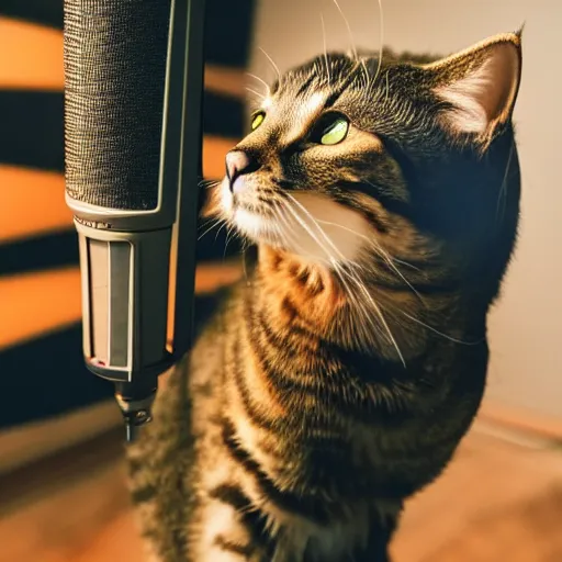 Prompt: cat singing in a recording studio