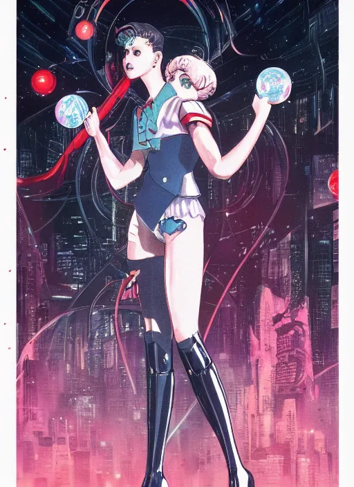 Image similar to illustration of sailor moon in the world of blade runner 1 9 8 2, poster in 8 0 s style, joao ruas style