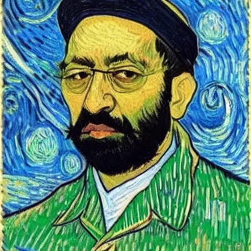 Image similar to sheikh mujib in the style of van gogh