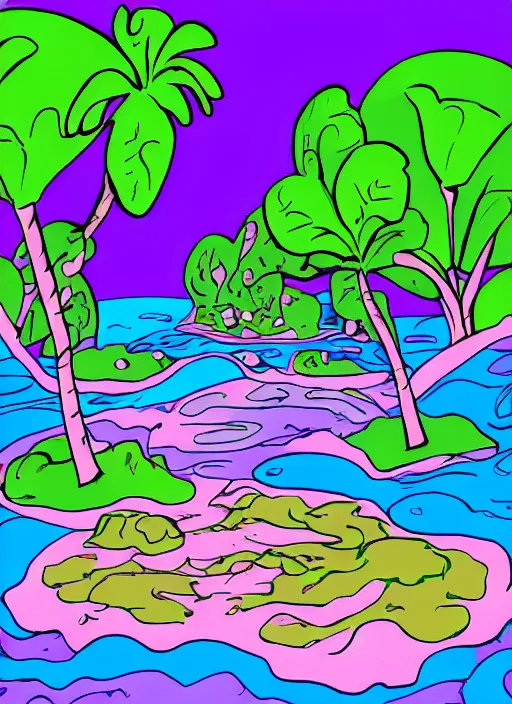 Image similar to purple island made from paint cartoon app background artwork, digital art, award winning