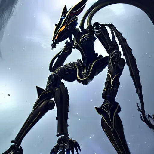 Image similar to highly detailed exquisite warframe fanart, worms eye view, looking up, at a 500 foot tall macro giant elegant beautiful saryn prime female warframe, as a stunning anthropomorphic robot female dragon, sleek smooth white plated armor, posing elegantlyover your tiny form, unknowingly walking over you, you looking up from the ground between the robotic legs, detailed legs looming over your pov, proportionally accurate, anatomically correct, sharp claws, two arms, two legs, robot dragon feet, camera close to the legs and feet, giantess shot, upward shot, ground view shot, leg and hip shot, front shot, epic cinematic shot, high quality, captura, realistic, professional digital art, high end digital art, furry art, giantess art, anthro art, DeviantArt, artstation, Furaffinity, 3D, 8k HD render, epic lighting