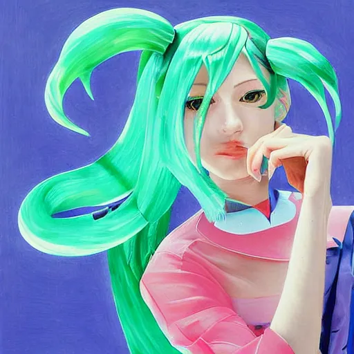 Image similar to Cubist painting of Hatsune miku by Nikolay Suetin