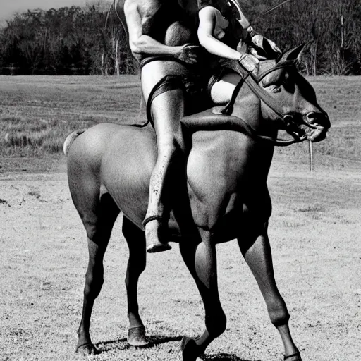 Image similar to a human riding a centaur