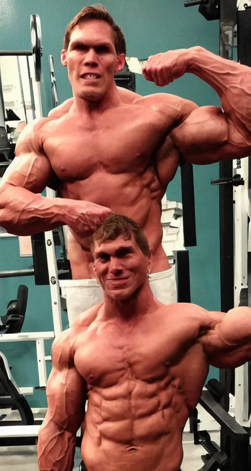 Image similar to real jerma face professional bodybuilder huge muscles strong expert photograph detailed