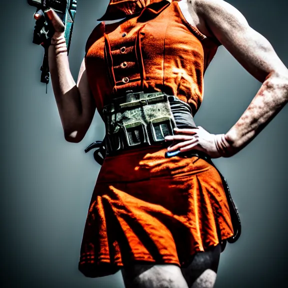 Prompt: photo of a real - life beautiful female atompunk warrior, 4 k, hdr, smooth, sharp focus, high resolution, award - winning photo