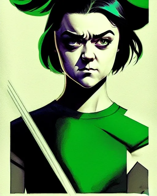 Image similar to rafael albuquerque comic art, peter mohrbacher, phil noto, artgerm, pretty evil maisie williams witch, black and green dress, symmetrical eyes