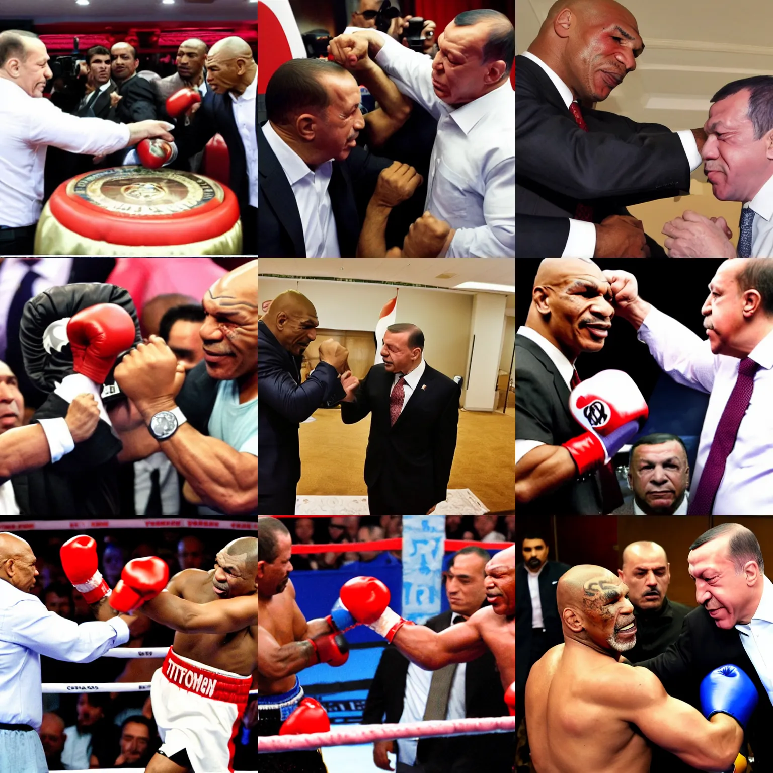 Prompt: mike tyson punching recep tayyip erdogan, hd, both faces visible