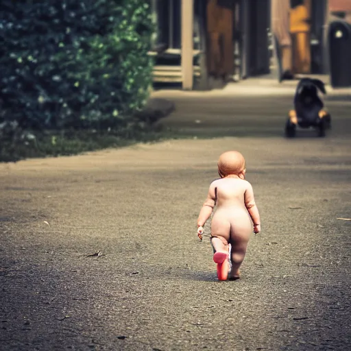 Image similar to a cute little monster walking with a little baby, friends, portrait, pixar style, abandoned environment, cinematic lighting, award winning creature portrait photography