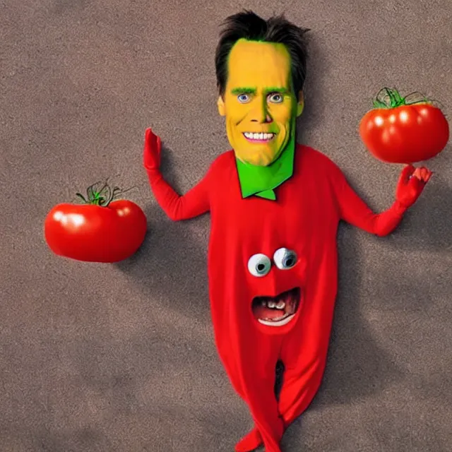 Image similar to jim carrey in a tomato costume