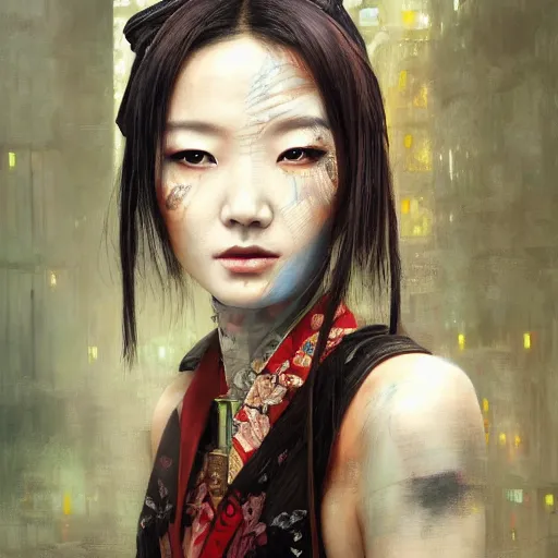 Prompt: a beatiful painting of portrait, A Chinese style beauty, cyberpunk, by Mizuri AU and Soufiane Idrassi and BONDARTS and Tomasz Alen Kopera and Klaus Wittmann and Deathburger and Daniel Romanovsky and Aku, trending on artststion