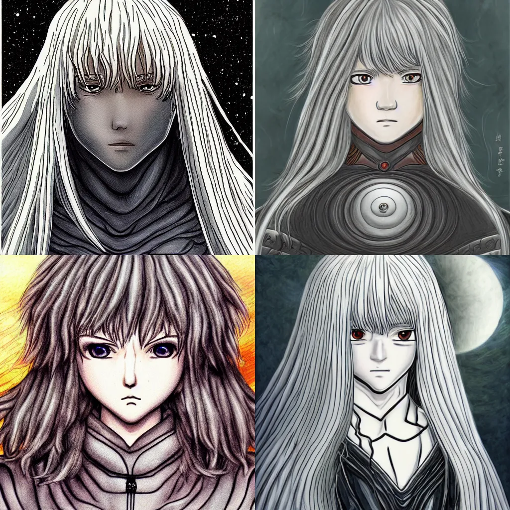 Prompt: griffith, anime, highly detailed, digital art, centered, portrait, colored accurately, in the style of kentaro miura