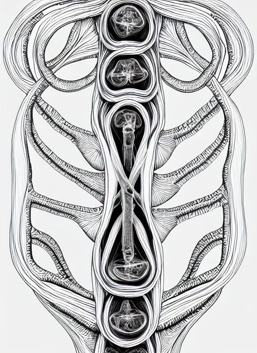 Image similar to symmetry! human fetus, intricate, elegant, highly detailed, concept art, smooth, sharp focus, lineart, illustration,, penned with black on white, 8 k