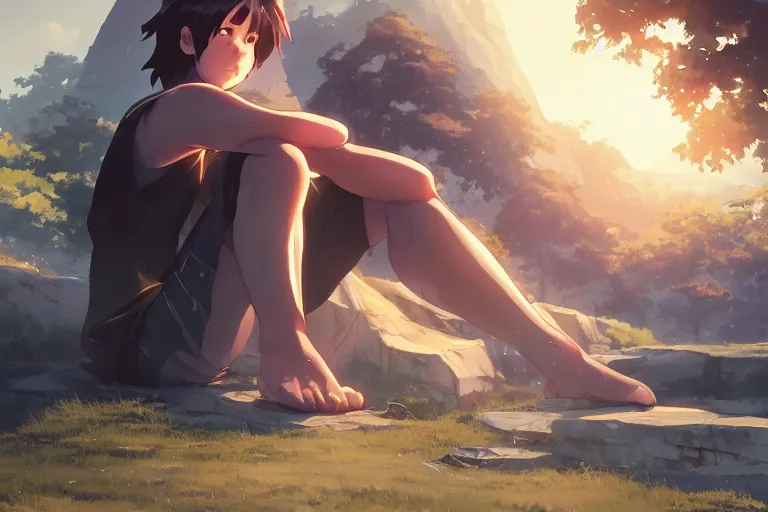 Image similar to king sitting on his obsidian throne, single subject, scenic full shot, ambient lighting, detailed face, by makoto shinkai, stanley artgerm lau, wlop, rossdraws