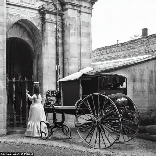 Image similar to so she came around the corner, peeked and just about caught a glimpse of the disappearing carriage leaving the scene of the mystery