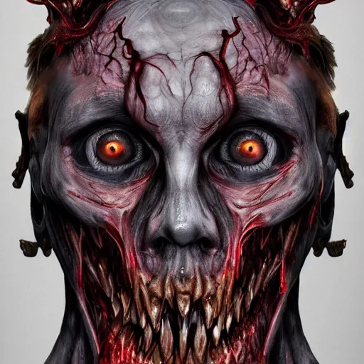 Image similar to decomposing human face possesed by satan tturned horrific and lovecratian horror, hp lovecraft, eldricht abominations, demonic, hell, burning, suffering, depressing image, unreal engine, artstation hd