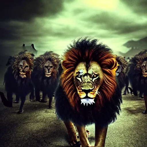 creepy nightmare fuel lion horde apocalypse, Stable Diffusion OpenArt