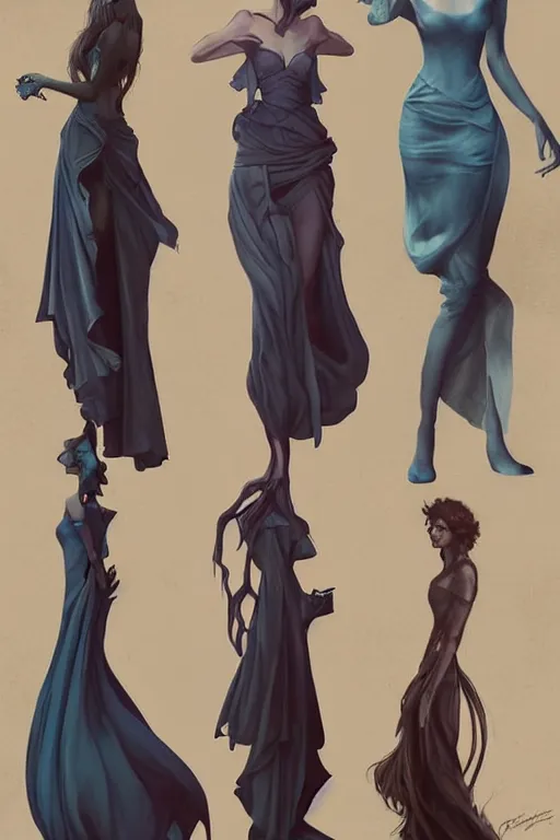 Prompt: in the style of peter mohrbacher, artgerm, beautiful caitriona balfe, outlander, full body, blue dress, elegant pose, middle shot, spooky, detailed realisitc eyes, detailed realistic eyes, detailed and intricate