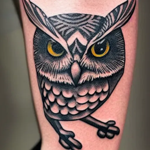Prompt: owl with full - body tattoo