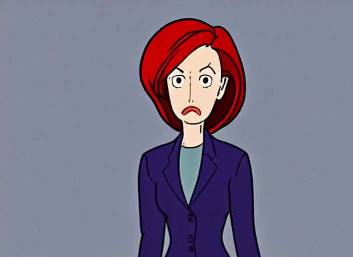 Image similar to an animation still of dana scully, in the style of studio ghibli, netflix animation, toei animation, filmation animation, traditional animation, sharp detail, animation cel, 2 - level shading