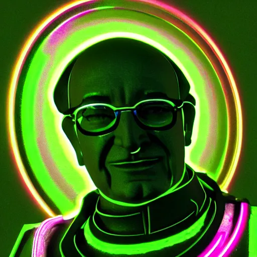 Prompt: neon pope francis, 3 d render, post - processing