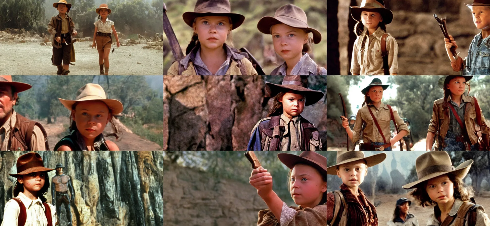 Prompt: a cinematic cinemascope portrait still of greta thunberg as indiana jones in in indiana jones and the last crusade ( 1 9 8 9 ),