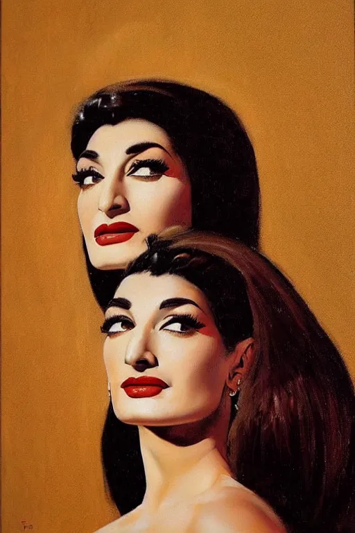 Image similar to ultra realistic portrait painting of maria callas, art by frank frazetta, 8 k, ultra realistic, highly detailed, epic lighting