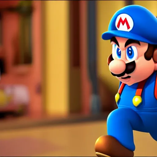 Image similar to a movie still of chris pratt as mario, highly detailed, studio lighting