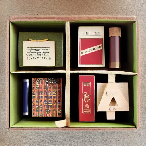 Image similar to vintage craft paper gift box for men, old school, wes anderson style