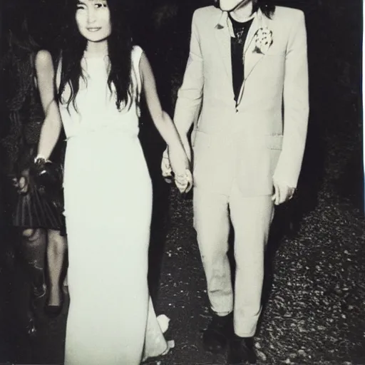 Image similar to john lennon and yoko ono wedding, polaroid photo, perfect photo, photo pinterest