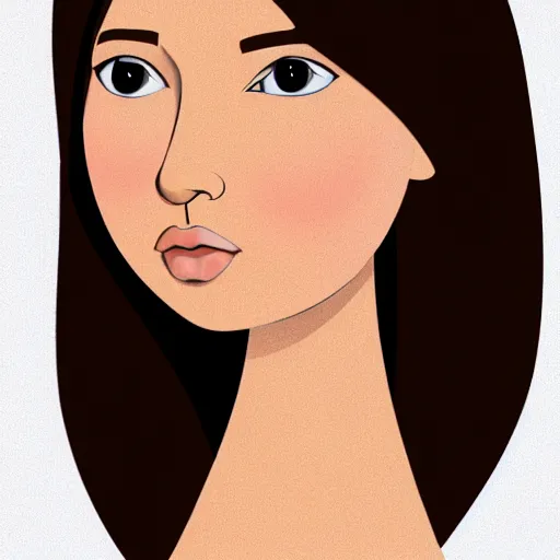 Image similar to chubby brunette woman with straight hair in a short bob, round face, romanian heritage, brown eyes, olive skin, bulbous nose, big chin, wide face, no bangs, digital art, cartoon, cute, 8k, illustration, trending on artstation, medium shot, head shot