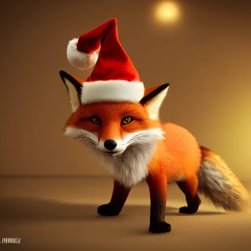 Prompt: cute fox, wearing santa hat, realistic cinematic lighting, establishing action shot, ultra detailed, hyper realism, photo, octane render, 8k, horror movie, crime, trending on artstation