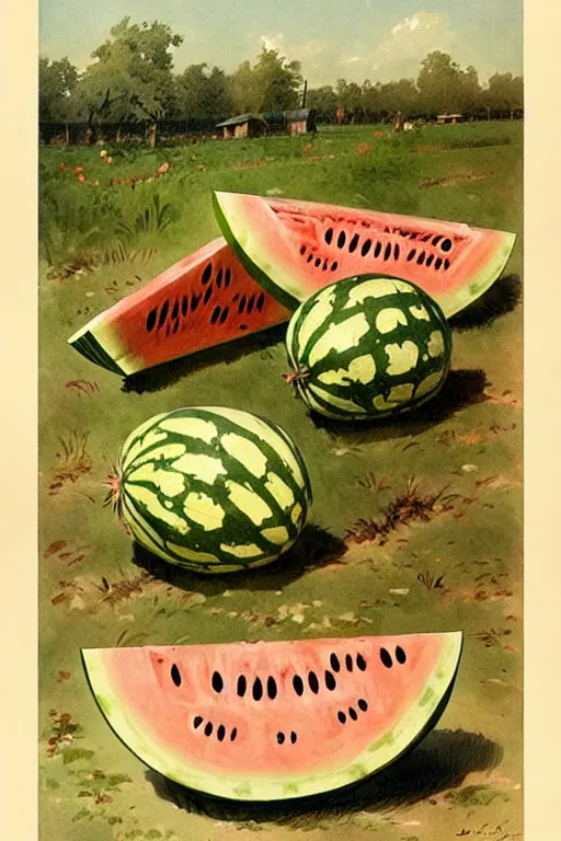 Image similar to ( ( ( ( ( 1 9 5 0 s watermelon farm poster. muted colors. ) ) ) ) ) by jean - baptiste monge!!!!!!!!!!!!!!!!!!!!!!!!!!!!!!